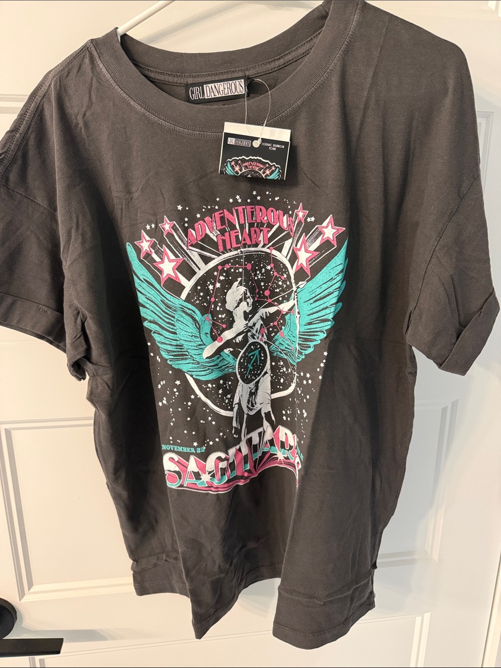 Girl Dangerous Women's Black Sagittarius Graphic Tee - Teal & Pink